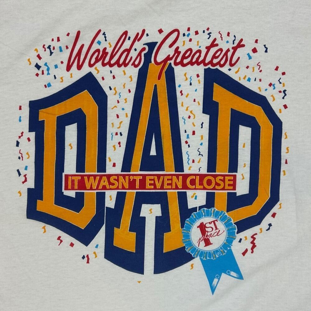 Vintage 90's World's Greatest Dad Single Stitch Delta Cotton T-Shirt size Large - Picture 2 of 5